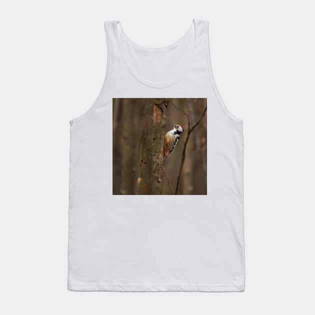 Middle spotted woodpecker on a tree Tank Top by naturalis